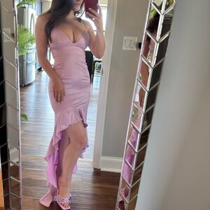 Elegant Lavender Lilac Purple Ruffle Hem Dress